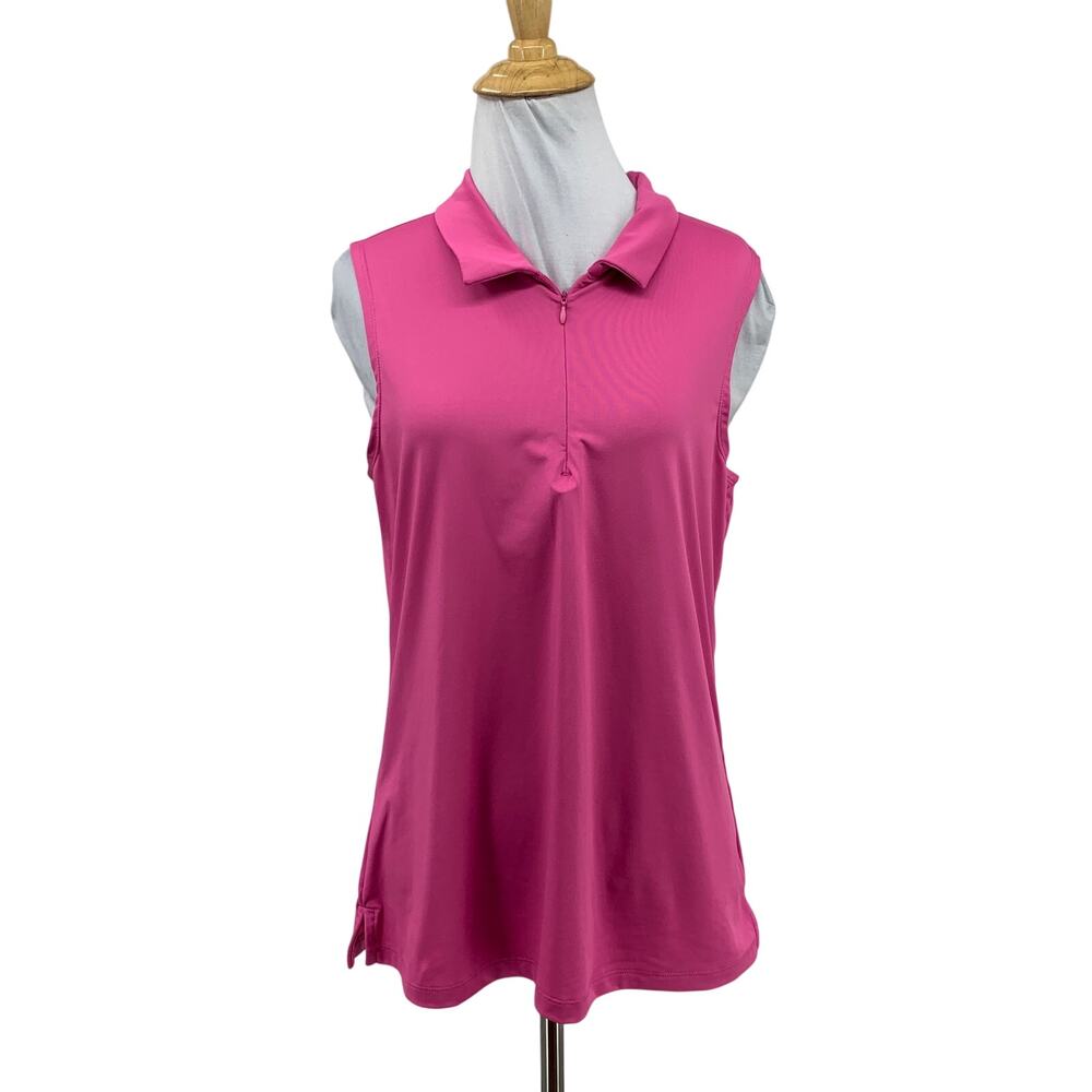 Tommy Bahama Polo Top Womens L Large Sassy Pink Golf Sleeveless 1/4 Zip Stretch